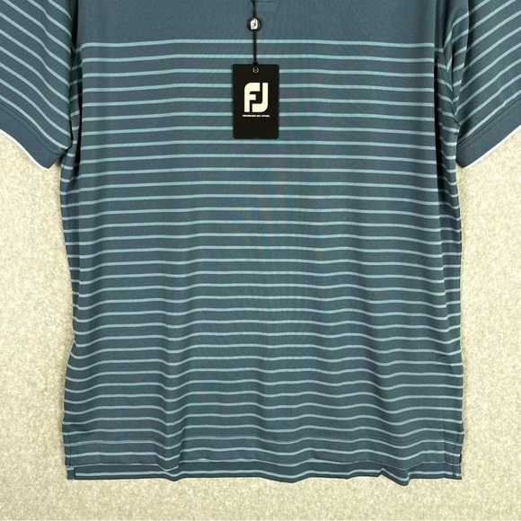 FootJoy FJ Shirt Mens Large Golf Polo Breton Stripe Short Sleeves Active Blue - Picture 3 of 13